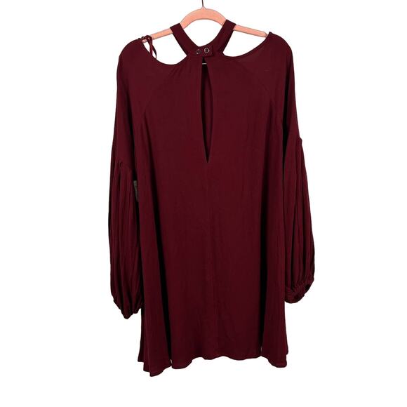 Free People Drift Away Tunic Mini Dress Wine Cold Shoulder Sz S NEW - Picture 3 of 11
